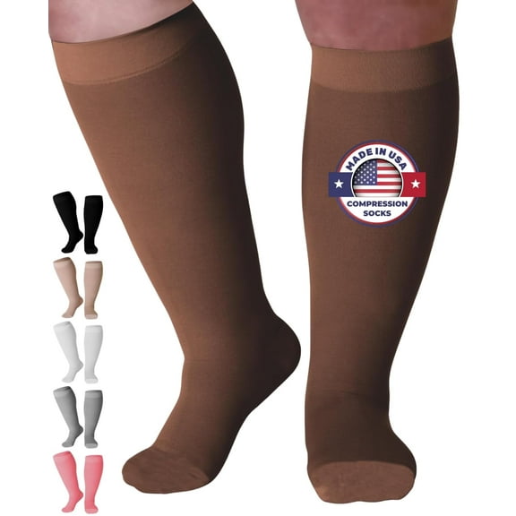 Mojo Men and Women Compression Stockings 20-30mmHg for Edema - Brown, Small