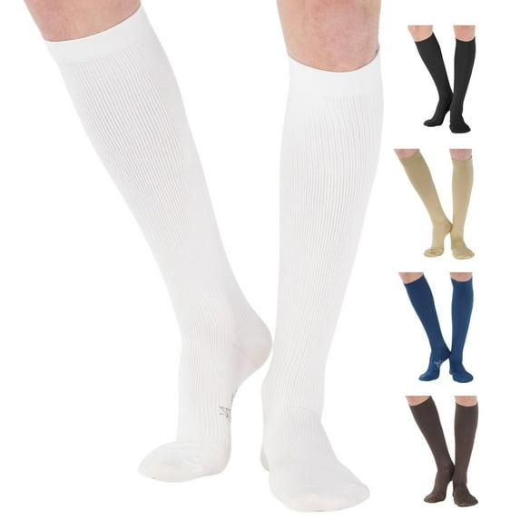Made in USA - Unisex Compression Stockings 20-30 mmHg Diabetic - White, Medium