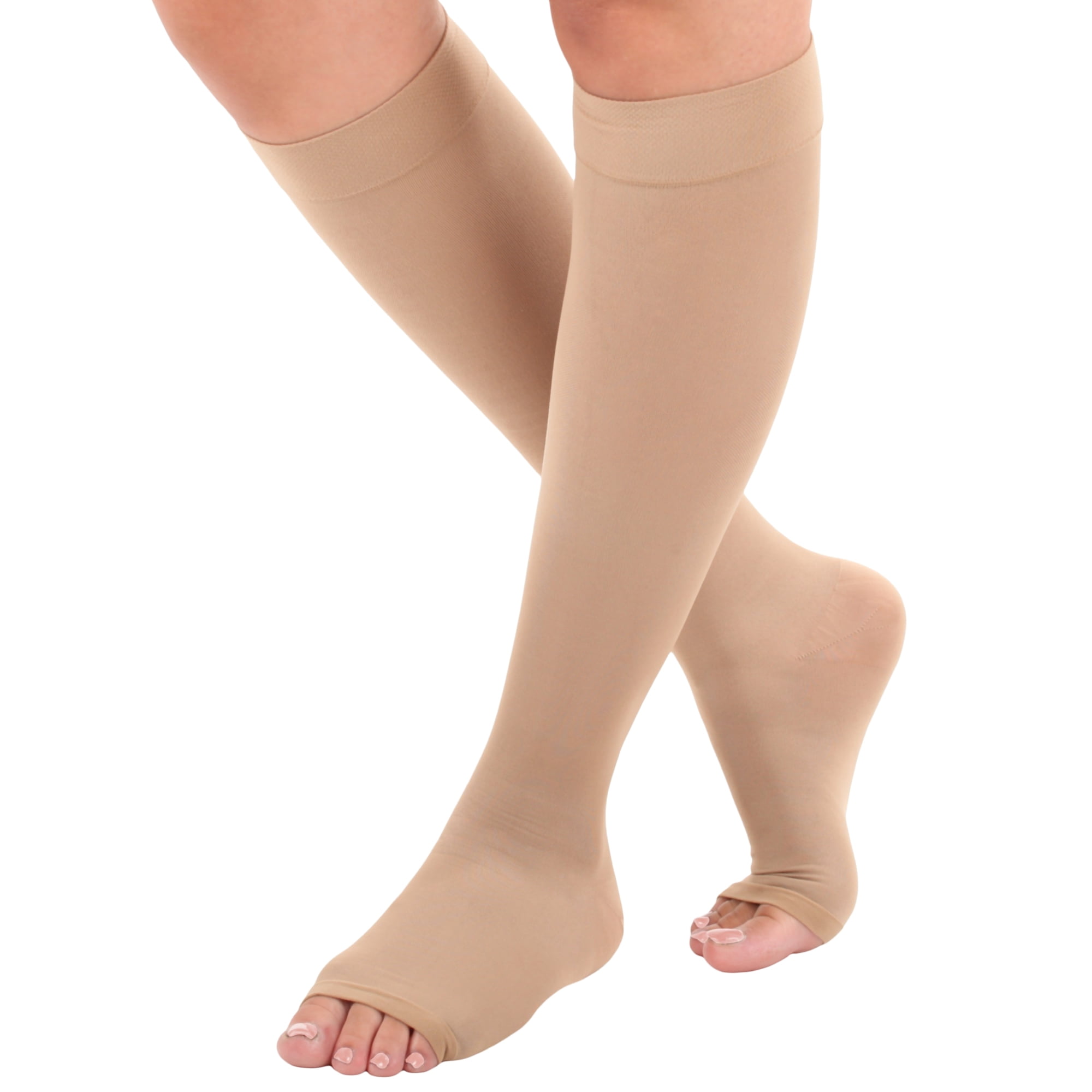 Made in USA - Unisex Open Toe Compression Stockings 20-30mmHg - Beige, Medium