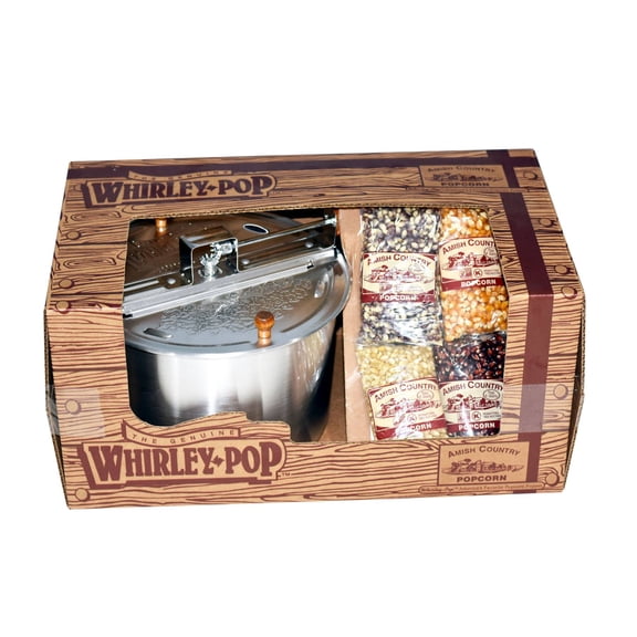 Made in USA Whirley Pop Gift Set w/ 4oz Bags of Popcorn