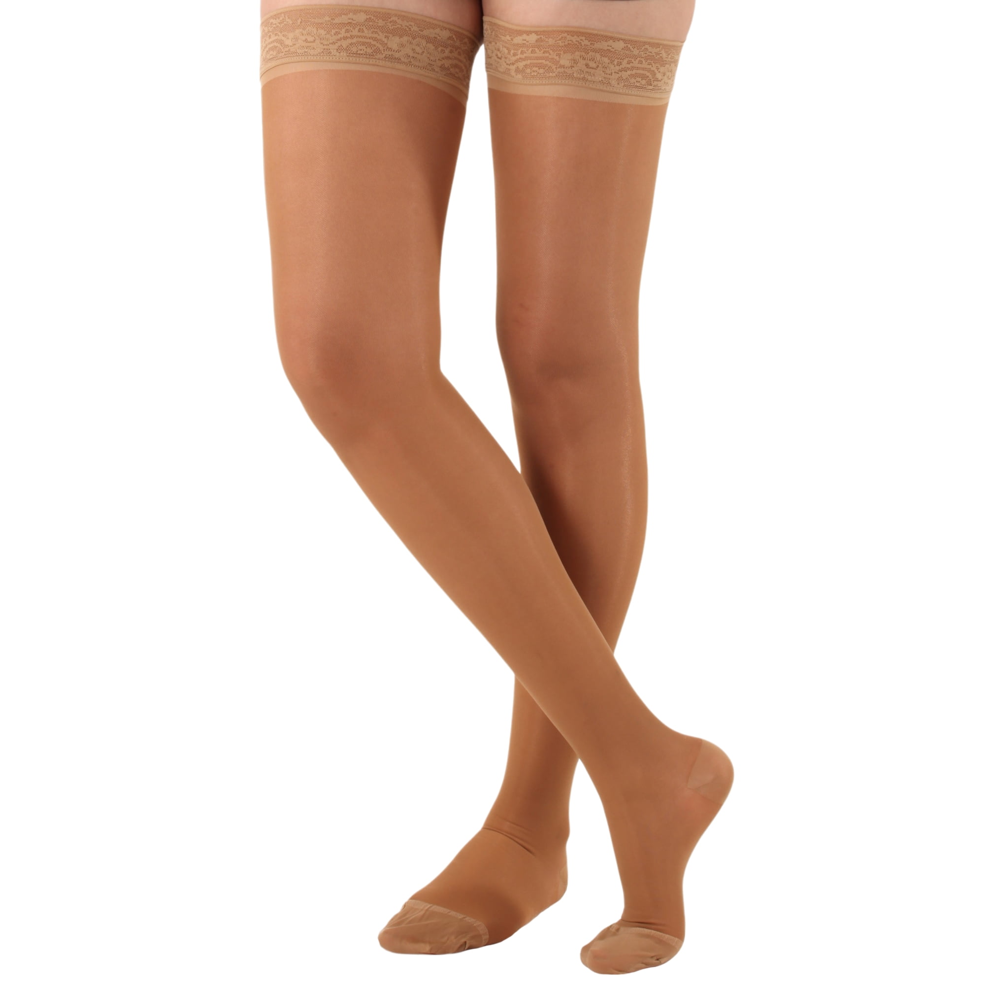 Made in USA Wide Calf Support Thigh High for Women 2030mmHg Beige