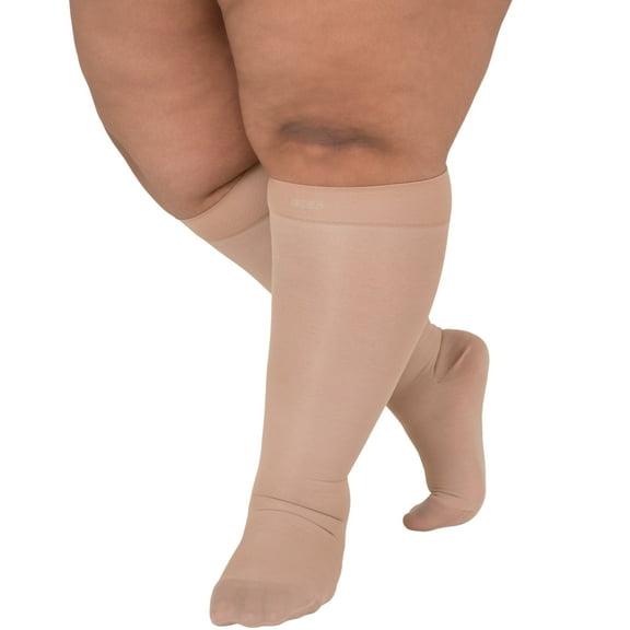 Sheer Women's Compression Knee Highs 15-20mmHg for Swelling - Beige, Large