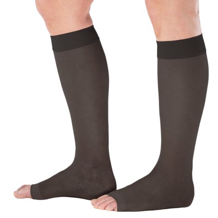 Made in USA - Womens Compression Socks with Open Toe 15-20mmHg Black, Small