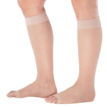 Made in USA Womens Compression Socks 15-20mmHg with Open Toe - Nude, Small