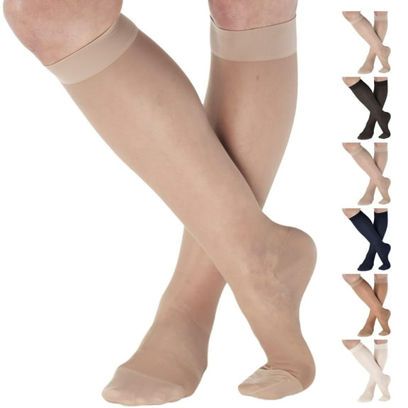 Sheer Women's Compression Socks for Varicose Veins 15-20 mmHg Beige, Small