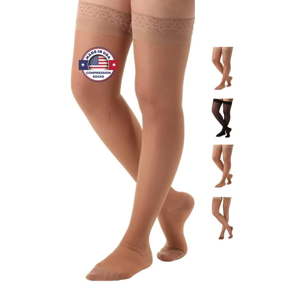 Made in USA - Womens Compression Stockings 15-20mmHg Pregnant - Beige, Medium