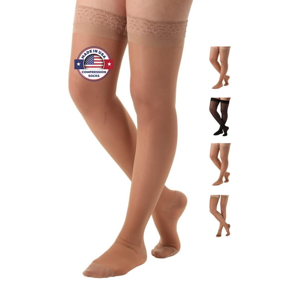 Made in USA - Womens Compression Stockings 15-20mmHg Pregnant - Nude, Medium