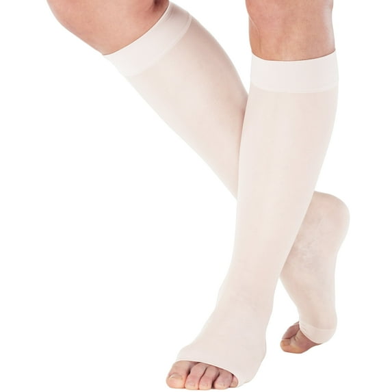Made in USA Women Toeless Sheer Compression Knee High 15-20mmHg White Large