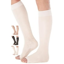 Open Toe Womens Sheer Compression Socks 15-20mmHg for Travel, White, Medium