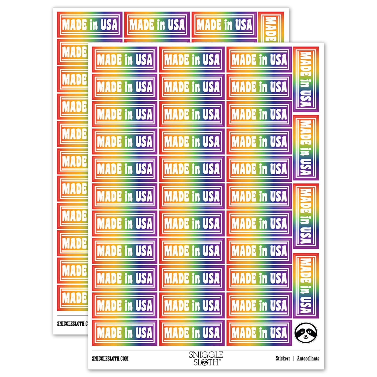 Made in USA with Border Sticker Set - Rainbow - Gloss Finish - 1.5 ...