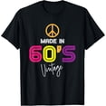 thumbnail image 1 of Made in the 60s Birthday Vintage Retro Peace T-Shirt Black 2X-Large, 1 of 4