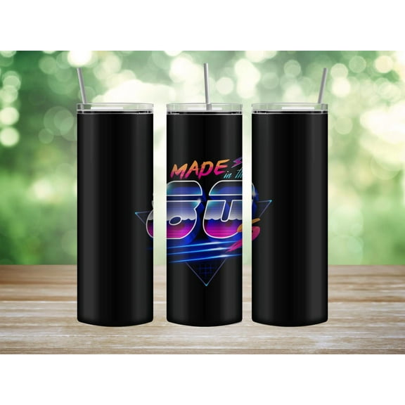 Made in the 80s 20 oz skinny tumbler themed cup. Insulated steel, themed cup.