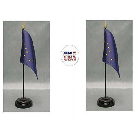 Made in the USA. 2 Alaska 4"x6" Miniature Desk & Table Flags Includes 2 Flag Stands & 2 Alaska Small Mini Stick Flags