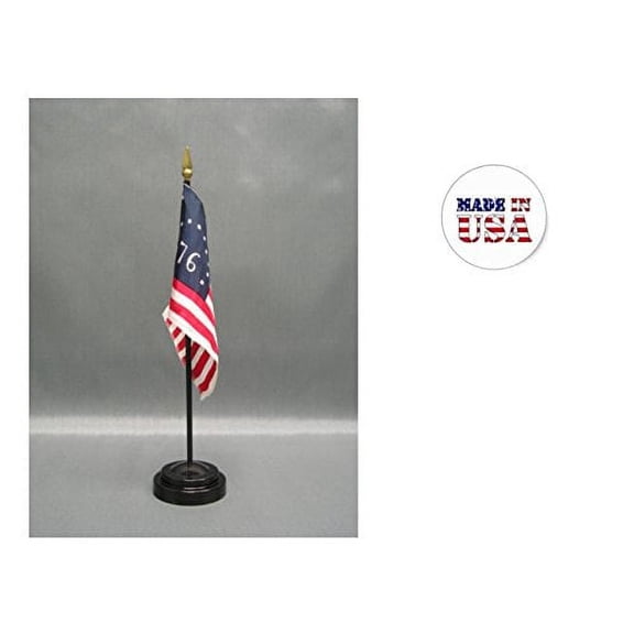 Bennington Desk Flag Set; Two 4x6 inch American Made Table Flags with Two Bases