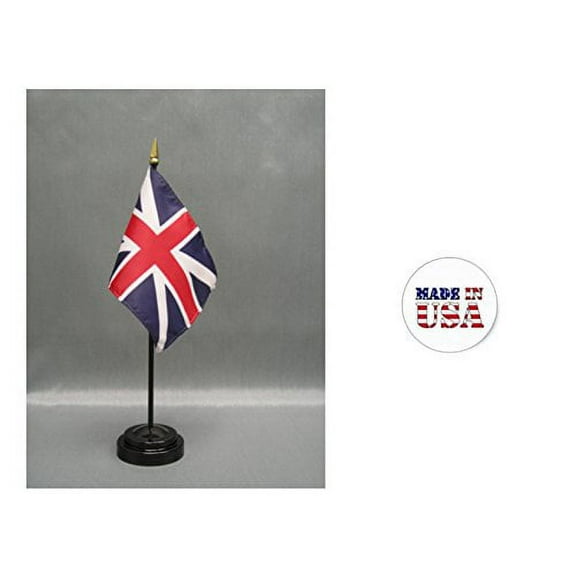 Made in the USA. 2 British Union 4"x6" Miniature Desk & Table Flags Includes 2 Flag Stands & 2 British Union Small Mini Stick Flags