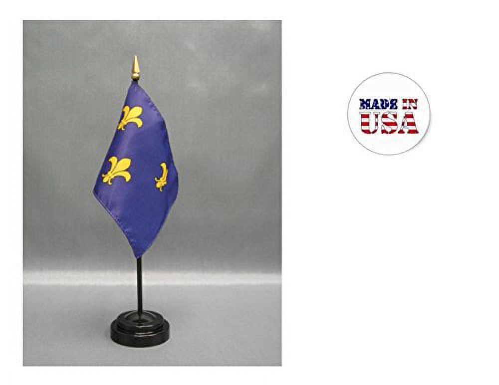 Made in the USA. 2 Fleur-de-lis Blue 3 Symbol 4"x6" Miniature Desk & Table Flags Includes 2 Flag Stands & 2 Fleur-de-lis Small Mini Stick Flags - image 1 of 1