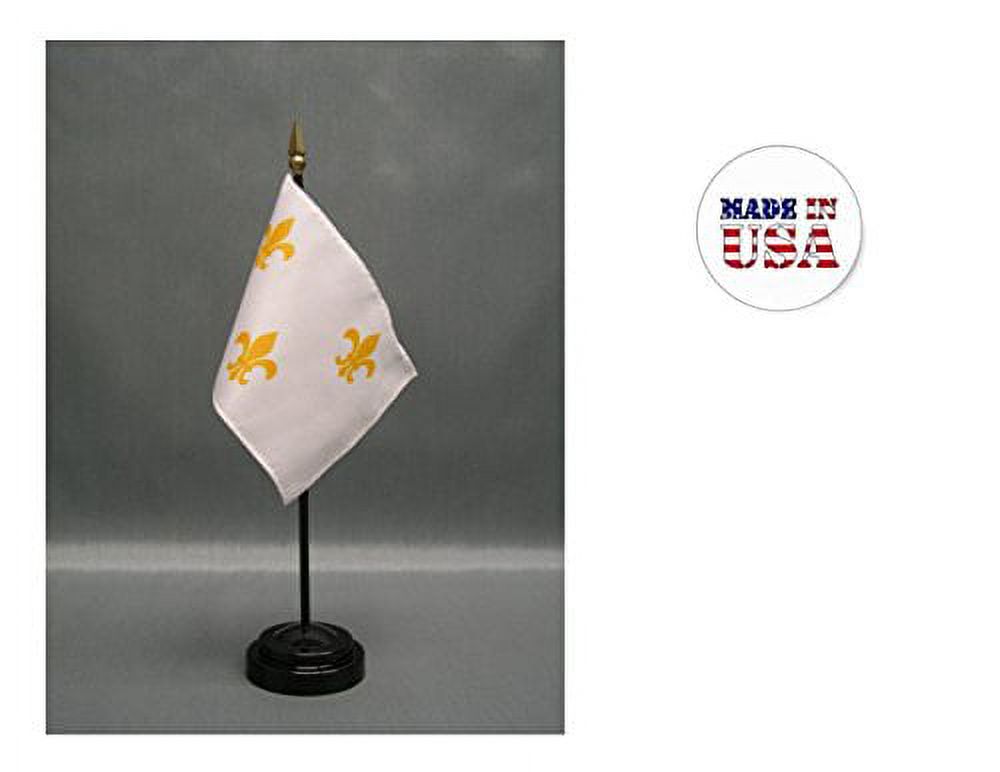 Made in the USA. 2 Fleur-de-lis White 3 Symbol 4"x6" Miniature Desk & Table Flags Includes 2 Flag Stands & 2 Fleur-de-lis Small Mini Stick Flags - image 1 of 1
