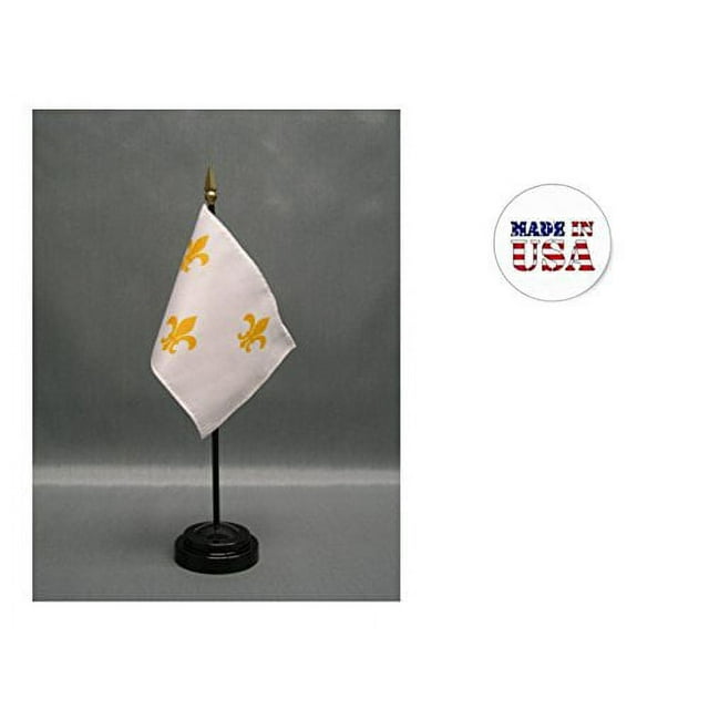 Made in the USA. 2 Fleur-de-lis White 3 Symbol 4"x6" Miniature Desk & Table Flags Includes 2 Flag Stands & 2 Fleur-de-lis Small Mini Stick Flags