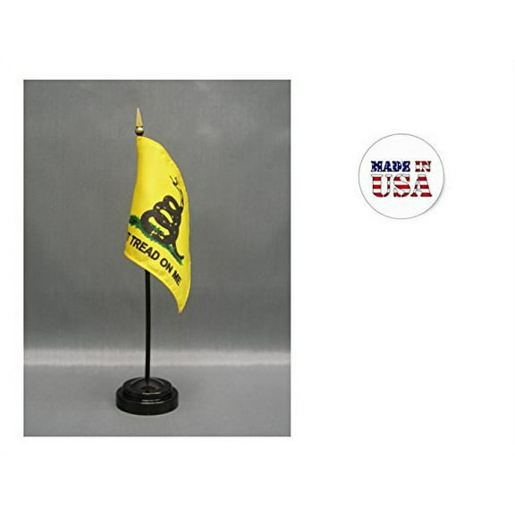 Made in the USA. 2 Gadsden 4"x6" Miniature Desk & Table Flags Includes 2 Flag Stands & 2 Gadsden Small Mini Stick Flags