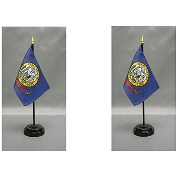 Made in the USA. 2 Idaho 4"x6" Miniature Desk & Table Flags Includes 2 Flag Stands & 2 Idaho State Small Mini Stick Flags