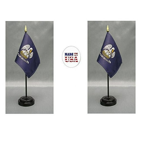 Made in the USA. 2 Louisiana 4"x6" Miniature Desk & Table Flags Includes 2 Flag Stands & 2 Louisiana State Small Mini Stick Flags