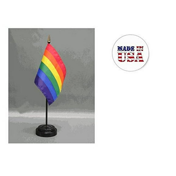 Made in the USA. 2 Pride Rainbow 4"x6" Miniature Desk & Table Flags Includes 2 Flag Stands & 2 Gay Pride, LGBTQ Pride Rainbow Small Mini Stick Flags