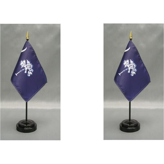 Made in the USA. 2 South Carolina 4"x6" Miniature Desk & Table Flags Includes 2 Flag Stands & 2 South Carolina State Small Mini Stick Flags