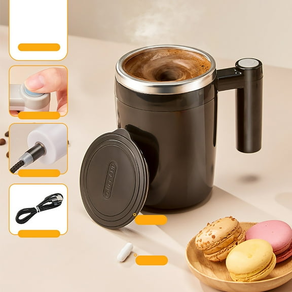 Made of Abs, 1 Cup Once for All Sale! Creative Portable Rotating Net Red Automatic Stirring Cup Household Lazy Version Stainless Coffee Cup Black