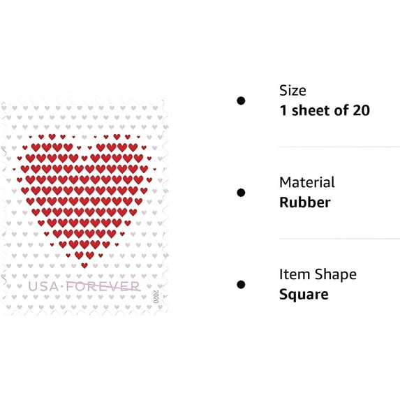 Made of Hearts Sheet of 20 USPS First Class Forever Postage Stamps Wedding Celebration
