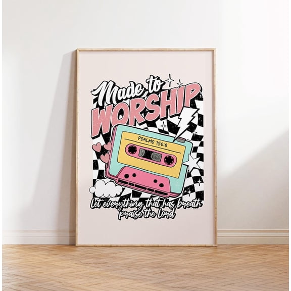 Made to Worship Print Retro Wall Art Psalm Bible Verse Art, Unframed Canvas 8x10in