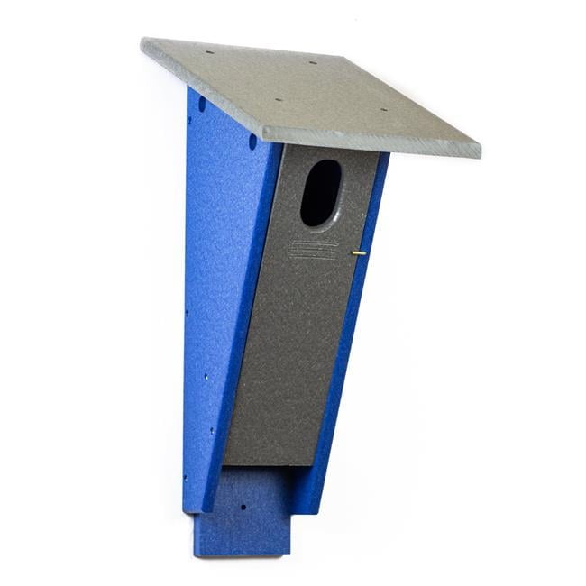 Gray and Blue Poly Resin Mid-Century Modern Birdhouse