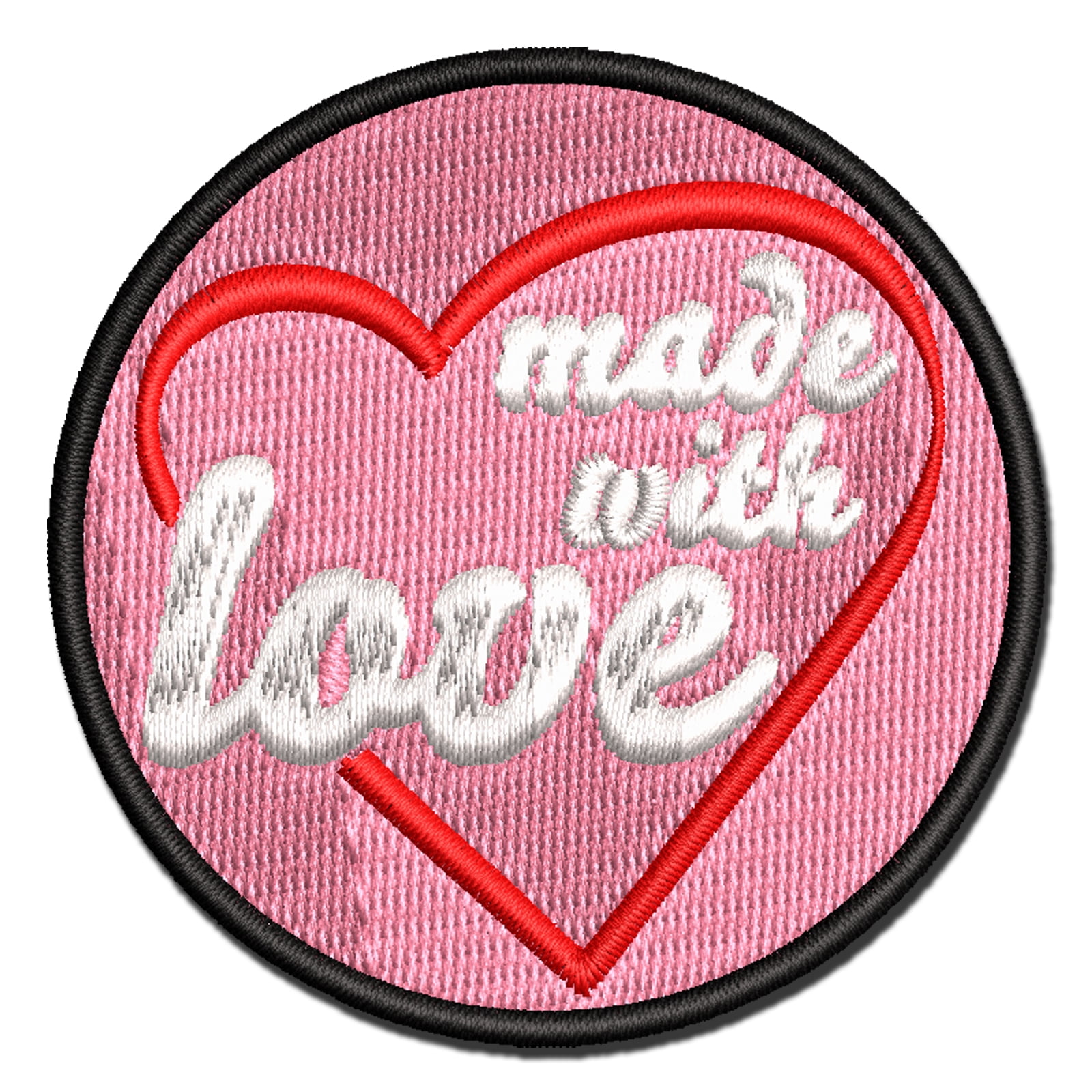 Made with Love in Heart Applique Multi-Color Embroidered Iron-On Patch - 3.5 Inch Large