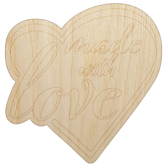 Made with Love in Heart Wood Shape Unfinished Piece Cutout Craft DIY Projects - 4.70 Inch Size - 1/8 Inch Thick