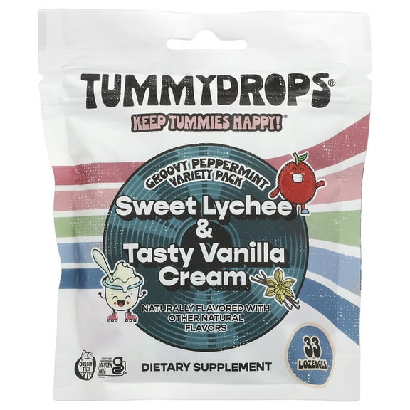Made with Organic Ingredients Groovy Peppermint Pack (Mix of Lychee and Vegan Vanilla Cream)-Bag of 33 Assorted Drops