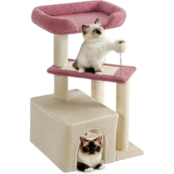 Made4Pets 29" High Multi-Level Climbing Furniture Carpet Cat Tree for Indoors Cats, Pink