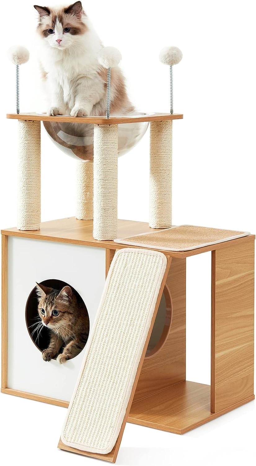 Made4Pets 35" Extra Tall Cat Tree Heavy Duty Condo with Scratch Post and Ramp