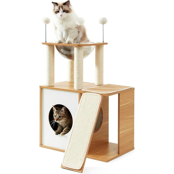 Made4Pets 35" Extra Tall Cat Tree Heavy Duty Condo with Scratch Post and Ramp