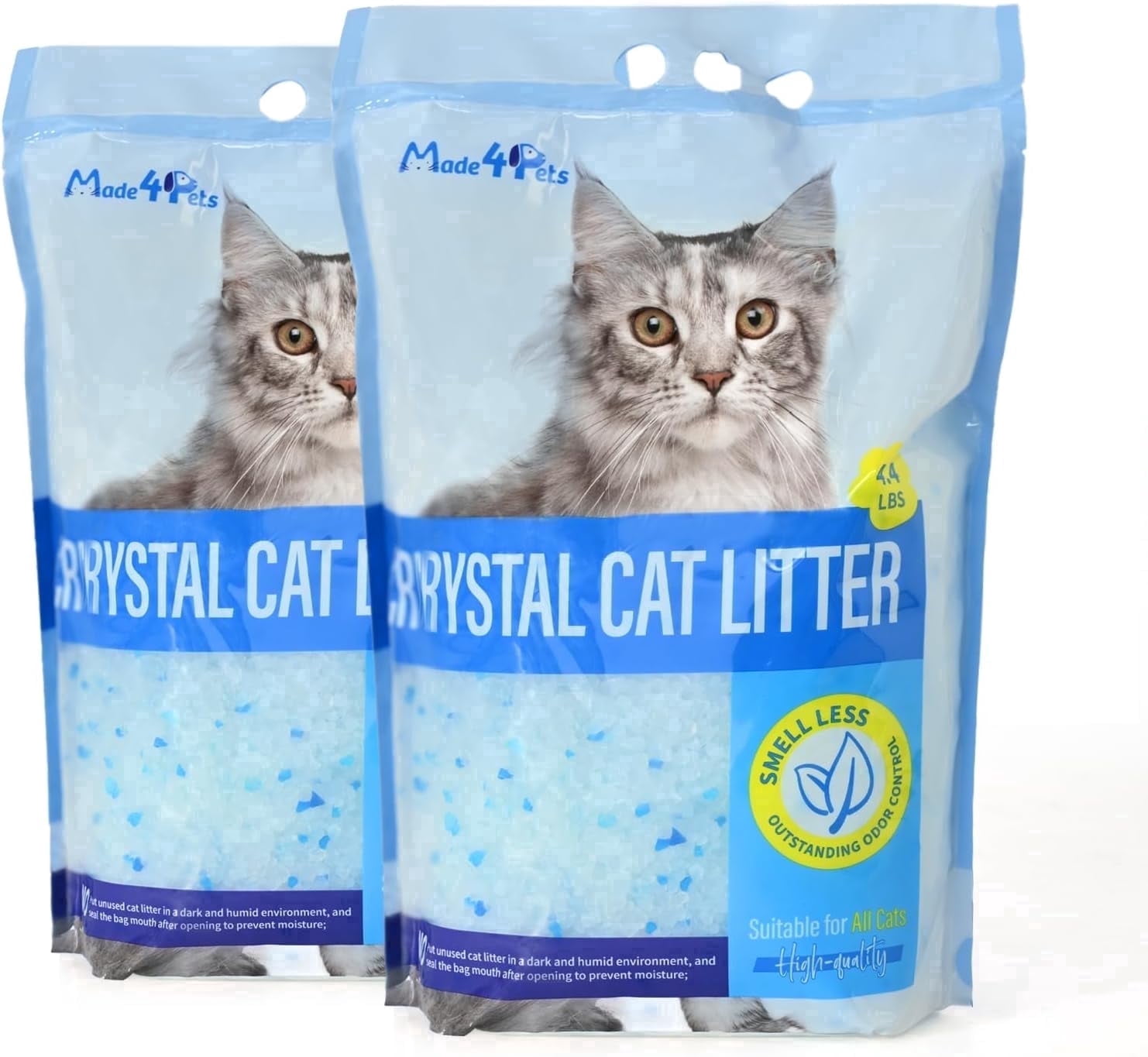Made4Pets Cat Litter Crystals, Non Clumping No scooping Low Dust, Low Tracking, Lightweight, Dehydrates Waste, 2 Packs
