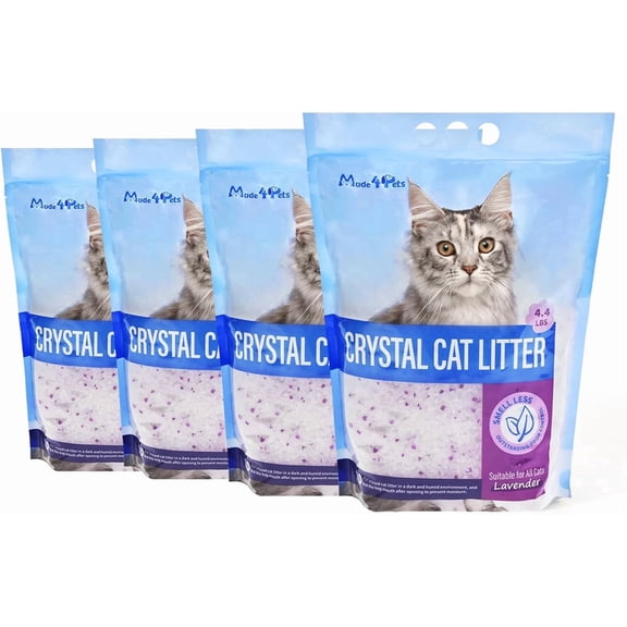 Made4Pets Cat Litter Crystals, Non Clumping No scooping Low Dust, Low Tracking, Lightweight, Dehydrates Waste, Lavender, 4 Packs