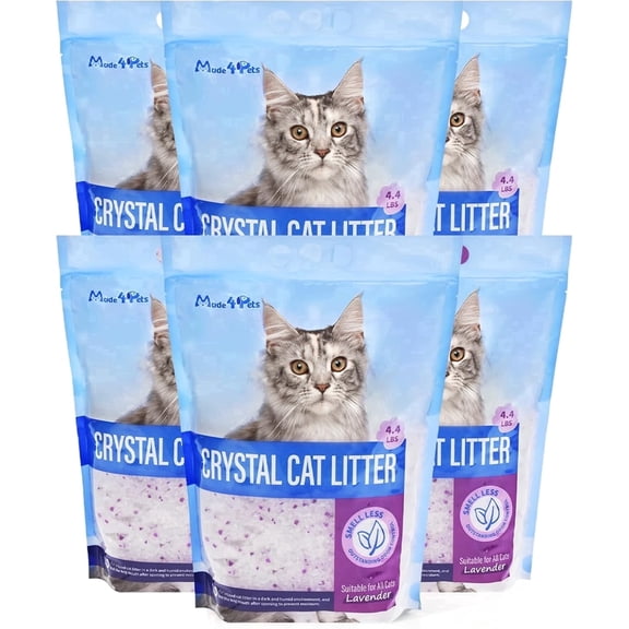 Made4Pets Cat Litter Crystals, Non Clumping No scooping Low Dust, Low Tracking, Lightweight, Dehydrates Waste, Lavender, 6 Packs