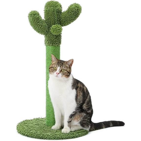 Made4Pets Cat Scratching Post, 25.6" Cactus Cat Scratcher Kitten Scratch Post with Sisal Rope for Indoor Cats Claw Scratcher, Vertical Green Cat Tree with Dangling Ball for Kitties Medium