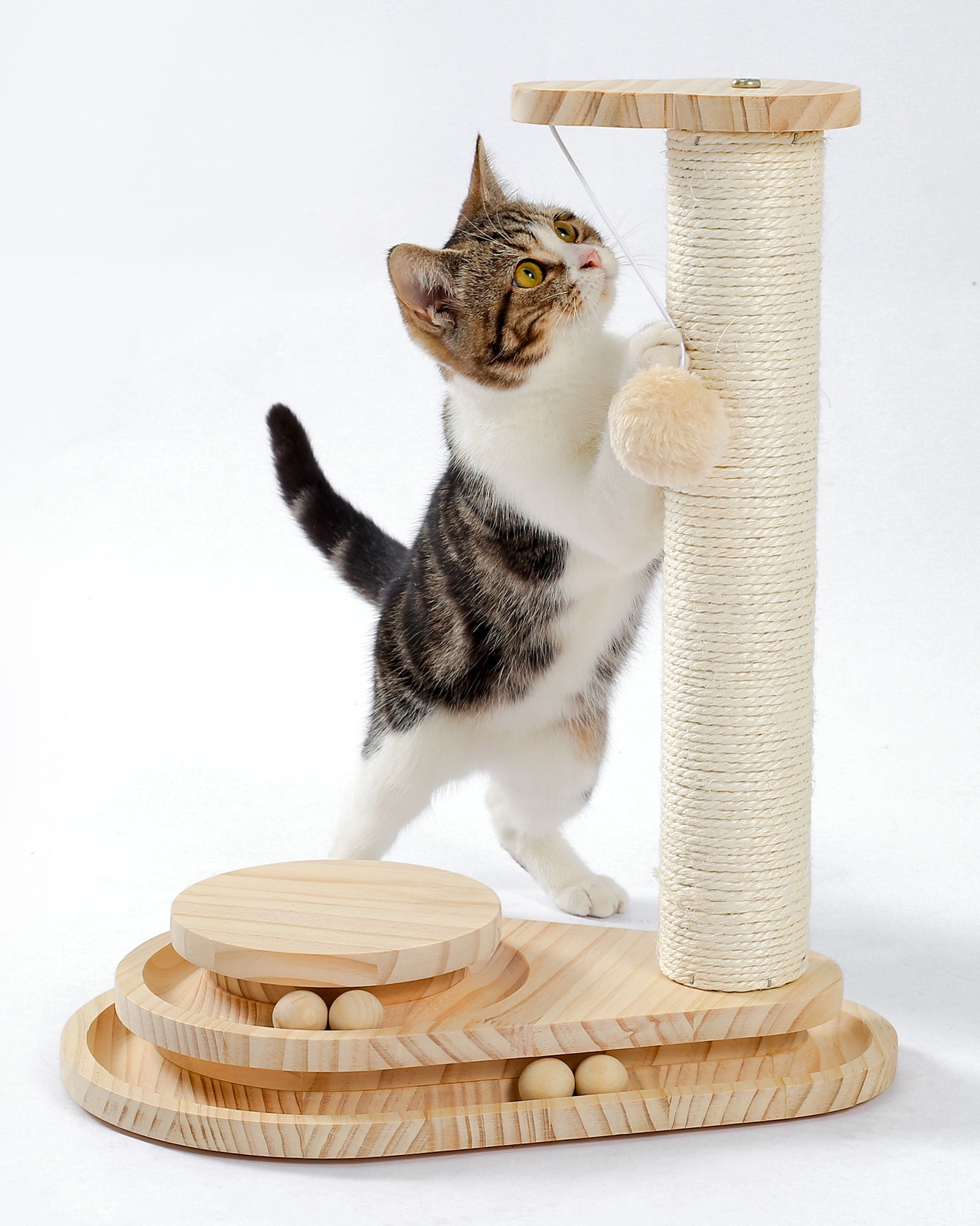 Natural Sisal Cat Scratching Post with Wooden Ball Track