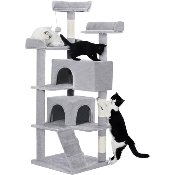 Made4Pets Cat Tree Tower 56in Cat Tower for Indoor Cats Kitten Tree Multi-Level Cat Tree with 2 Condo Furniture Activity Center with Scratching Posts Funny Toys Kittens Pet Play House, Grey
