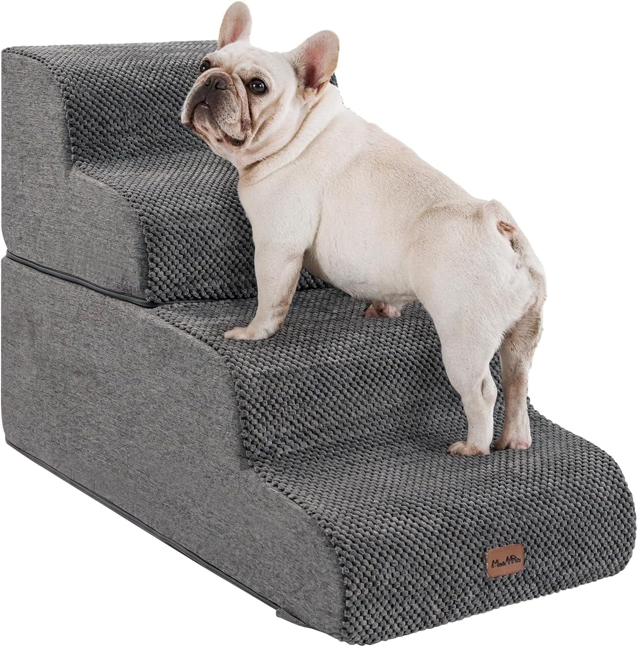 Made4Pets 4-Step Dog Stairs Ramp for Bed, Sofa, Couch, Gray, Non-Slip Foam, Joint-Friendly