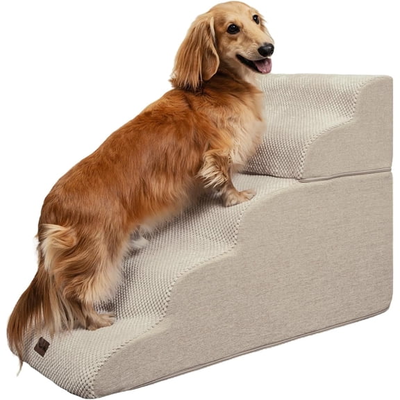 Made4Pets Dog Stairs Ramp for High Bed, 5-Step Pet Stairs for Bed Couch Sofa Climbing, Beige