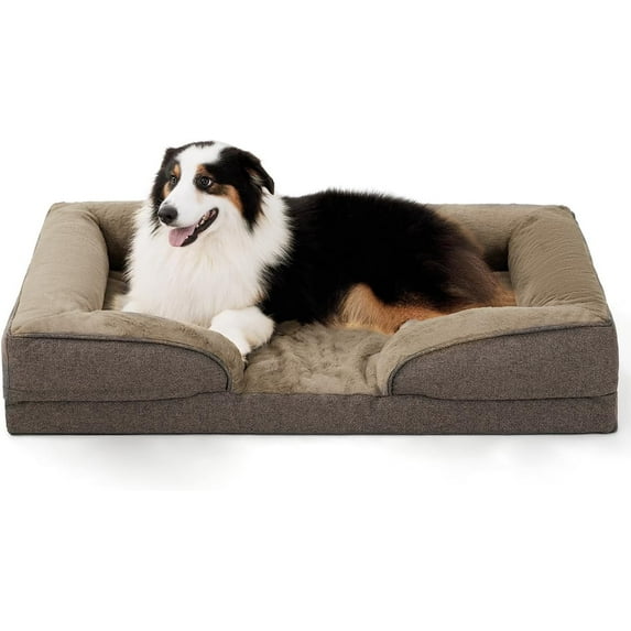 Made4Pets Dog Bed Orthopedic Dog Sofa for Large Dogs,Supportive Foam Pet Cushions Bed with Washable Removable Cover, Egg-Crate Foam, Waterproof Lining Bottom, Brown, 42 * 32 * 8 Inch