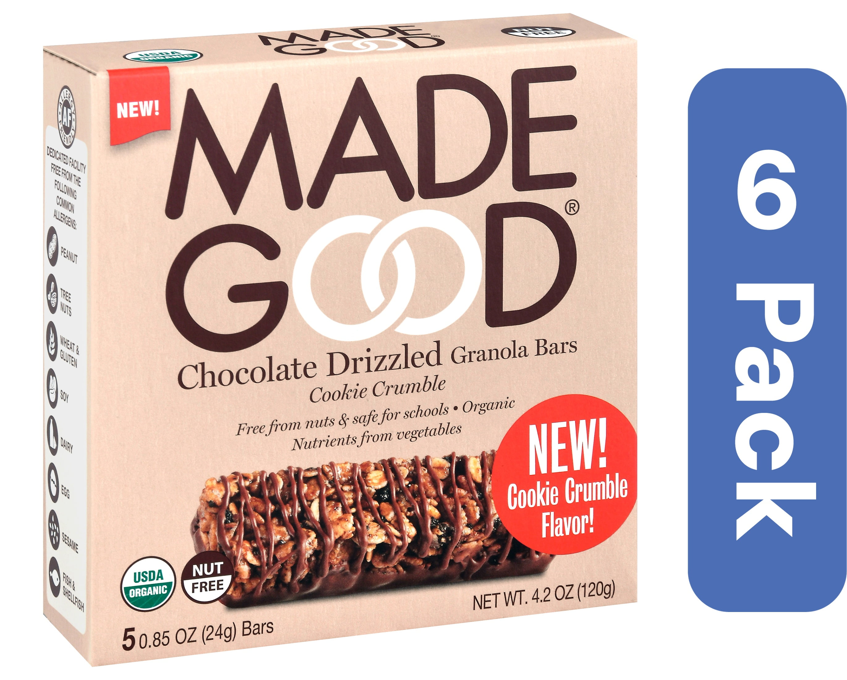 MadeGood Bar Chocolate Drizzled Cookie 4.2 oz (Pack of 6)