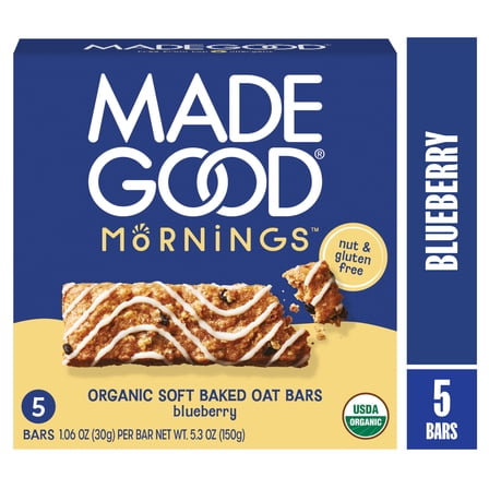 MadeGood Blueberry Morning Bar, 5 Healthy Breakfast Bars, 1.06 Oz Each