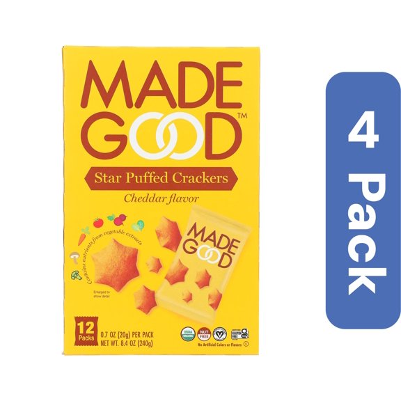 MadeGood Cheddar Puff Star Crackers 8.4 oz (Pack Of 4)