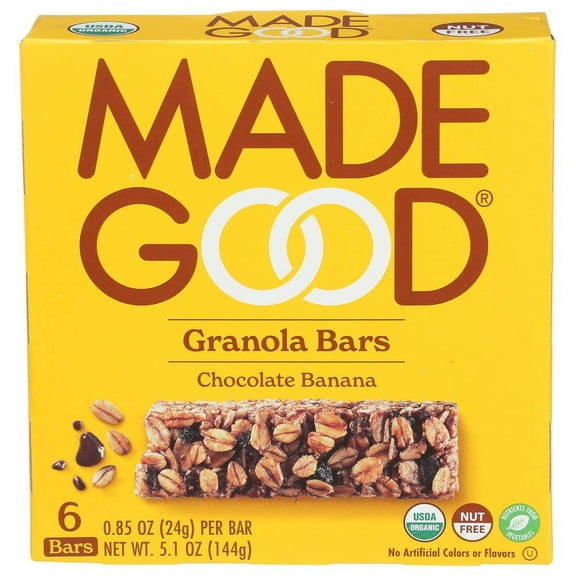 MadeGood Chocolate Banana Granola Bars, HYZ01 5 Healthy Snack Bars, 0.85 oz